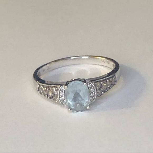 LeVian 14k Aquamarine Chocolate and White Diamond Ring - Picture 5 of 9